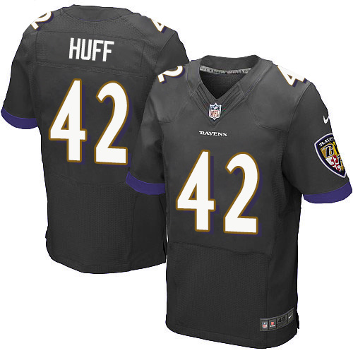 Men's Elite Marqueston Huff Nike Jersey Black Alternate - #42 NFL Baltimore Ravens